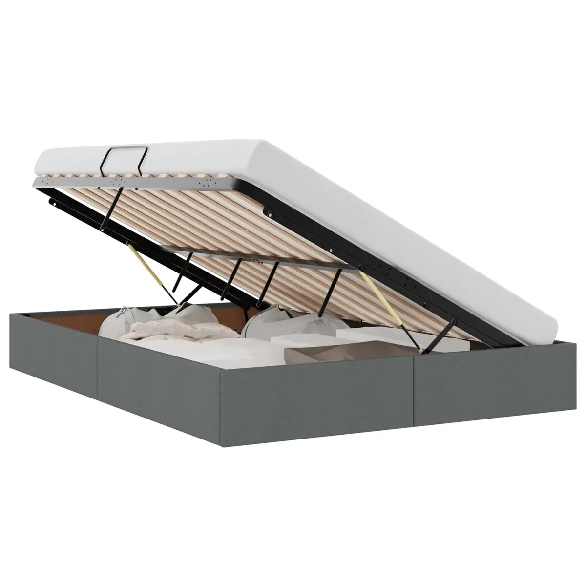 Storage Bed with Hydraulic Lift Grey 153x203cm Modern Bedroom Furniture Frame