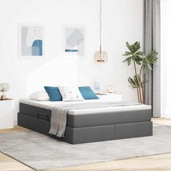 Grey Storage Bed with Mattress 152 x 203 cm