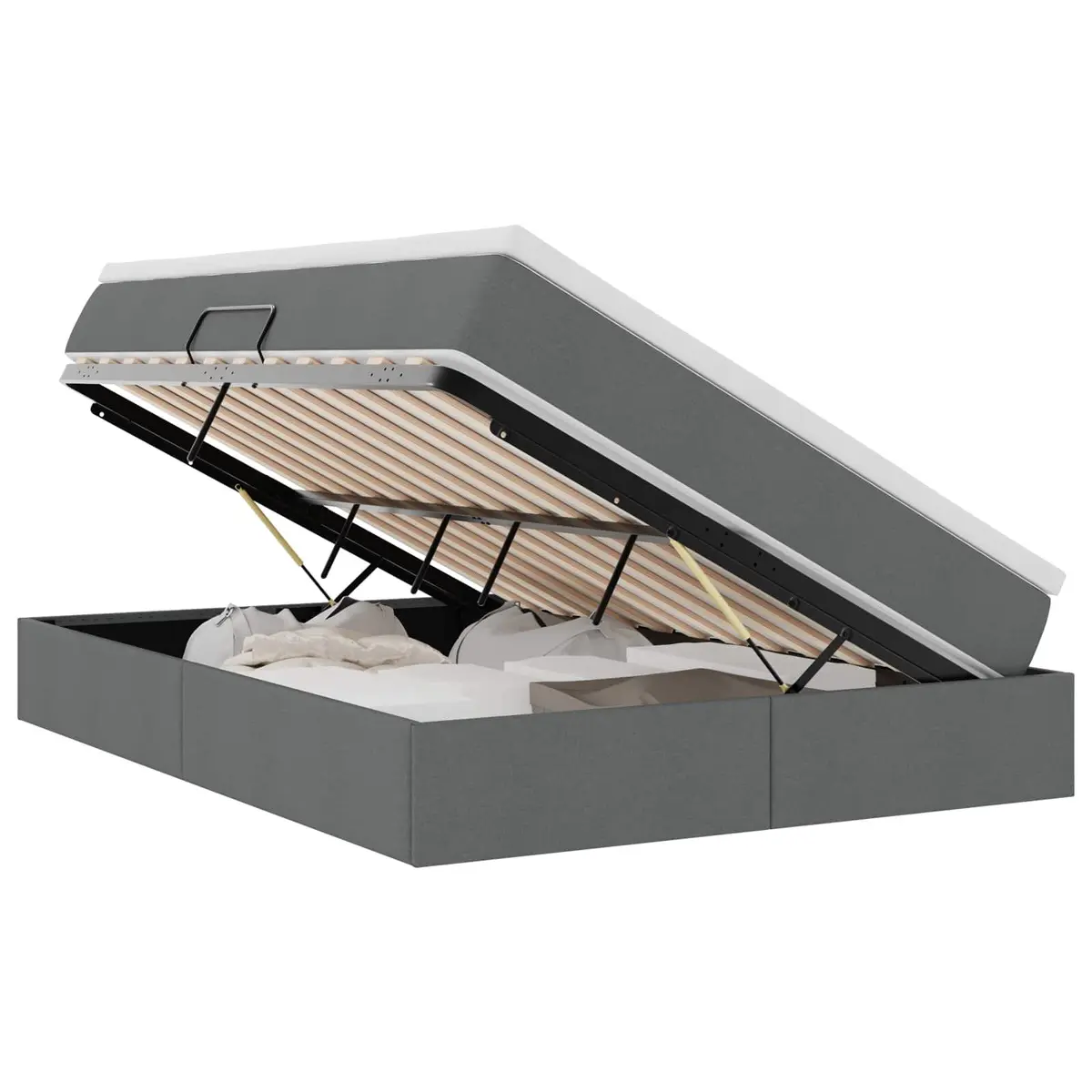 Storage Bed Grey 152 x 203 cm Modern Metal Frame with Hydraulic Lift and Pocket Spring Mattress