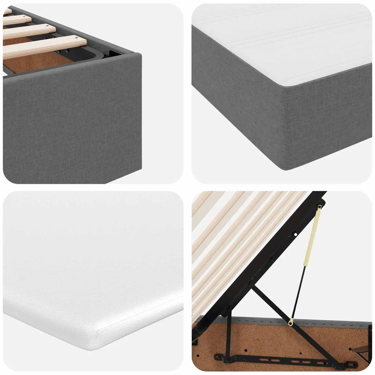 Storage Bed Grey 152 x 203 cm Modern Metal Frame with Hydraulic Lift and Pocket Spring Mattress