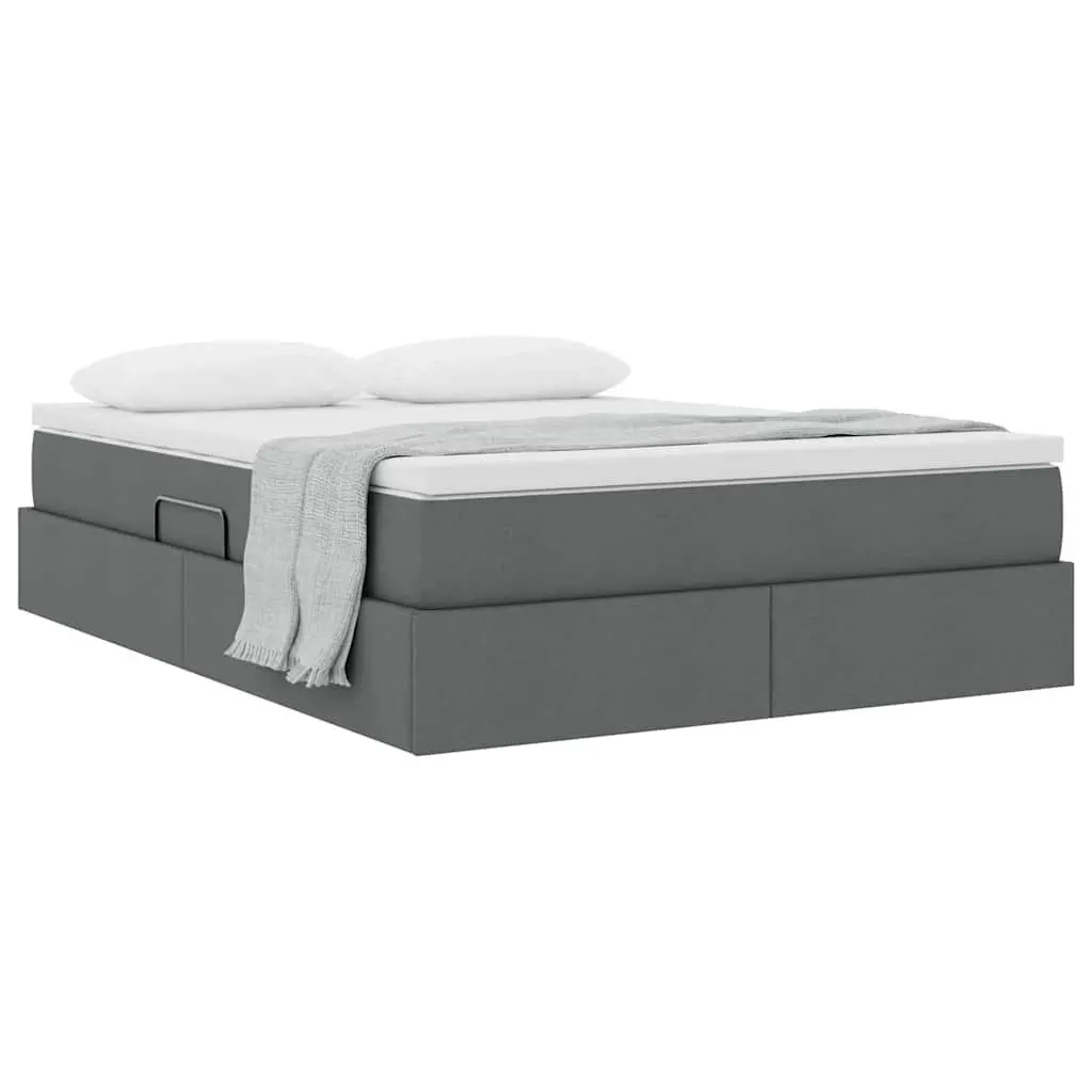 Storage Bed Grey 152 x 203 cm Modern Metal Frame with Hydraulic Lift and Pocket Spring Mattress