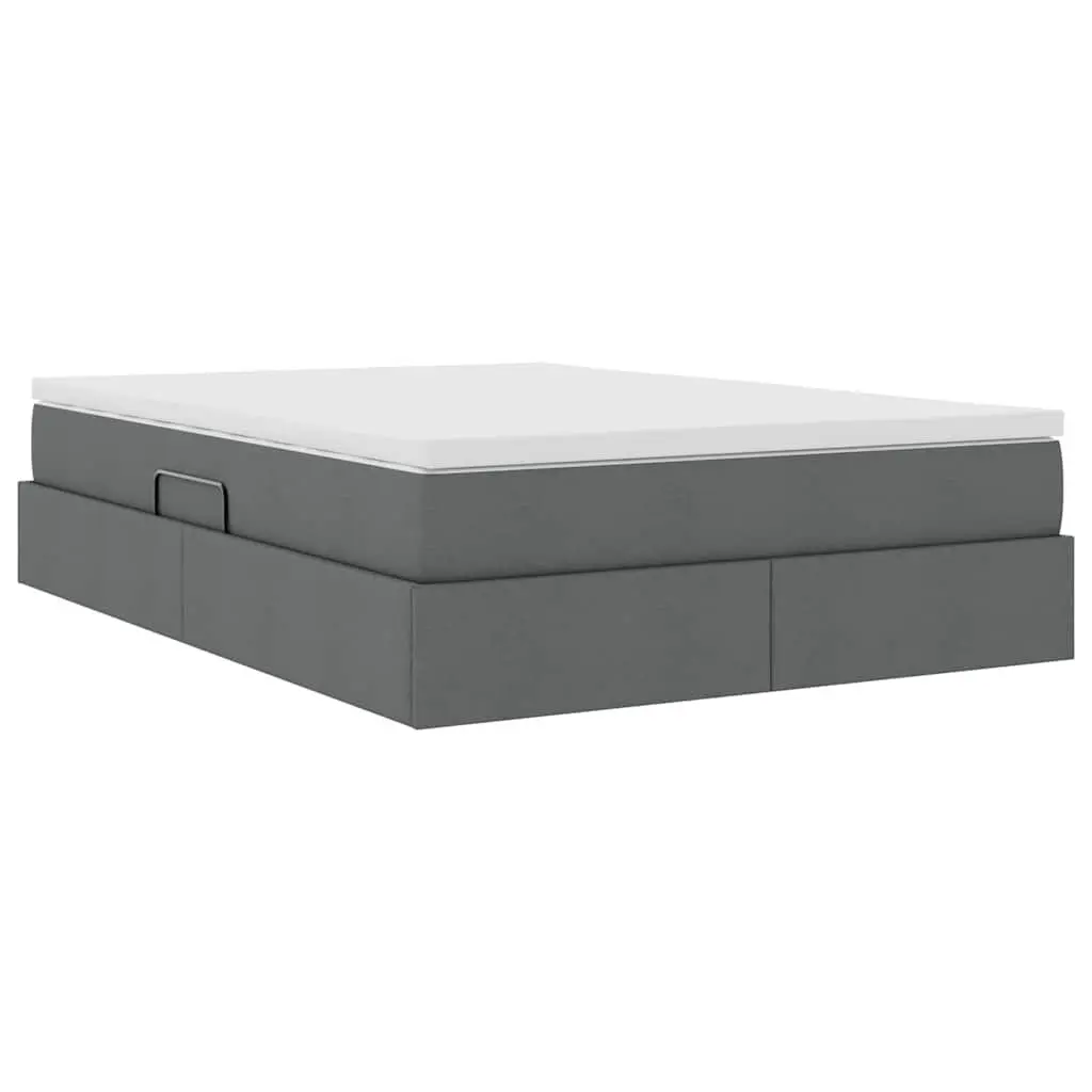 Storage Bed Grey 152 x 203 cm Modern Metal Frame with Hydraulic Lift and Pocket Spring Mattress