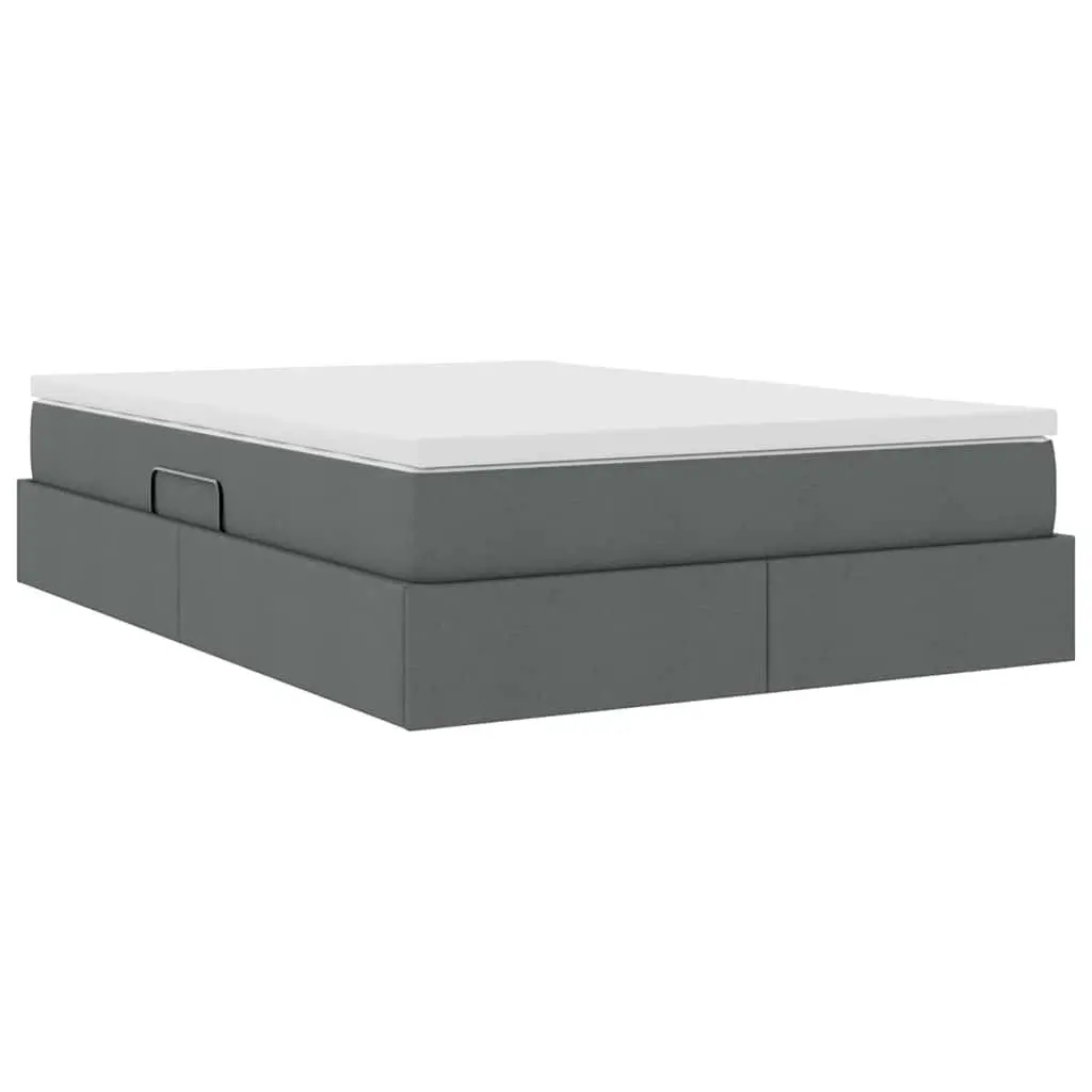 Storage Bed Grey 152 x 203 cm Modern Metal Frame with Hydraulic Lift and Pocket Spring Mattress
