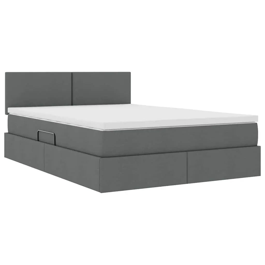 LED Storage Bed with Mattress Dark Grey 152 x 203 cm Upholstered Frame