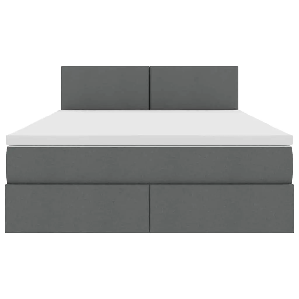 LED Storage Bed with Mattress Dark Grey 152 x 203 cm Upholstered Frame