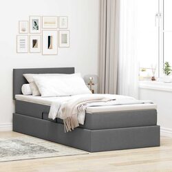 Storage Bed with LED Lights Gas Lift Dark Grey 107 x 203 cm Fabric Mattress