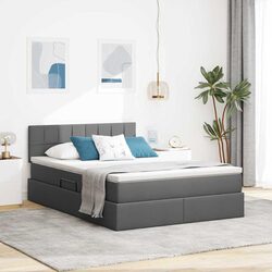 Dark Grey LED Storage Bed with Mattress 137 x 190 cm