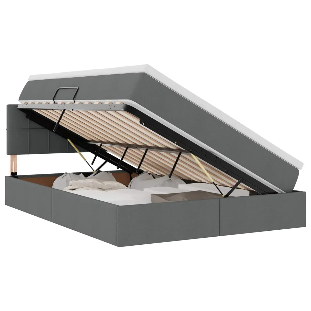 Storage Bed Dark Grey Upholstered Frame with Mattress 152 x 203 cm and LED Lighting