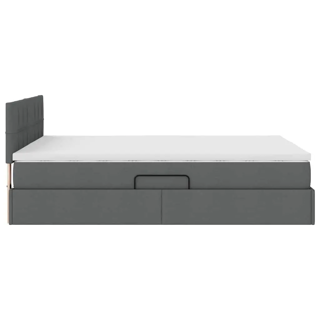 Storage Bed Dark Grey Upholstered Frame with Mattress 152 x 203 cm and LED Lighting