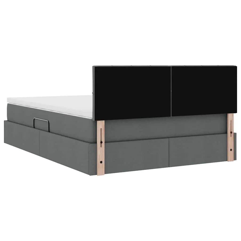 Storage Bed Dark Grey Upholstered Frame with Mattress 152 x 203 cm and LED Lighting
