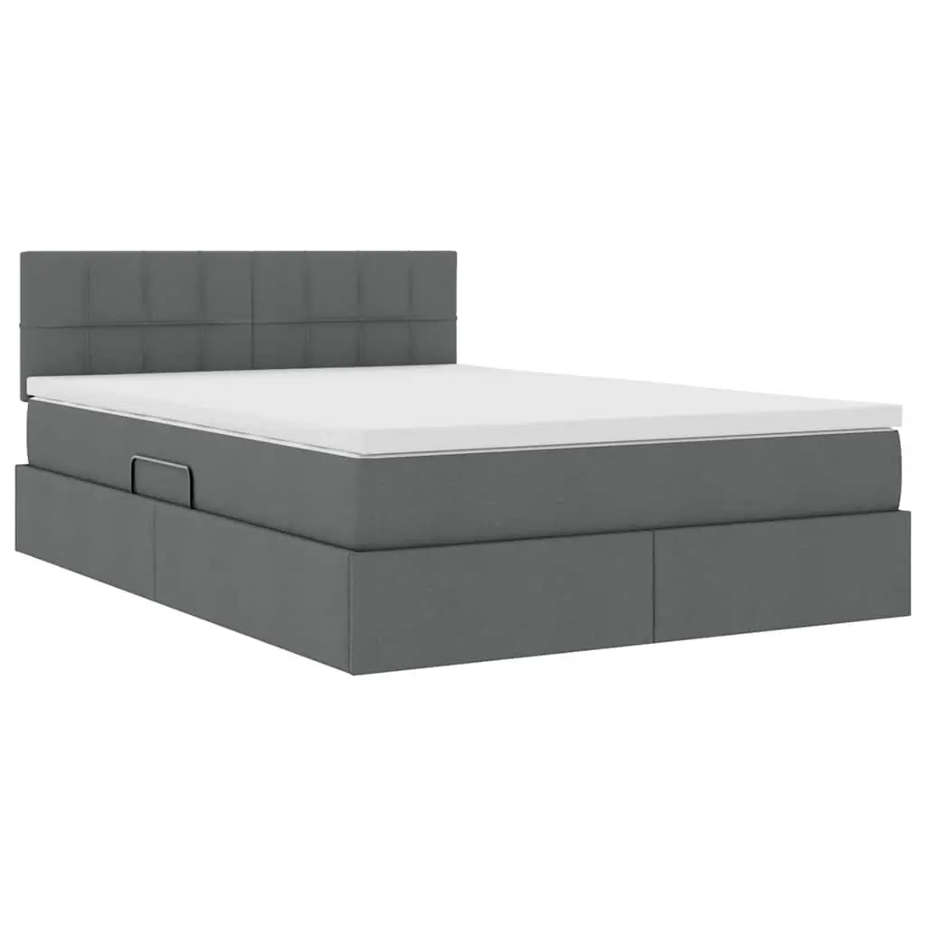 Storage Bed Dark Grey Upholstered Frame with Mattress 152 x 203 cm and LED Lighting