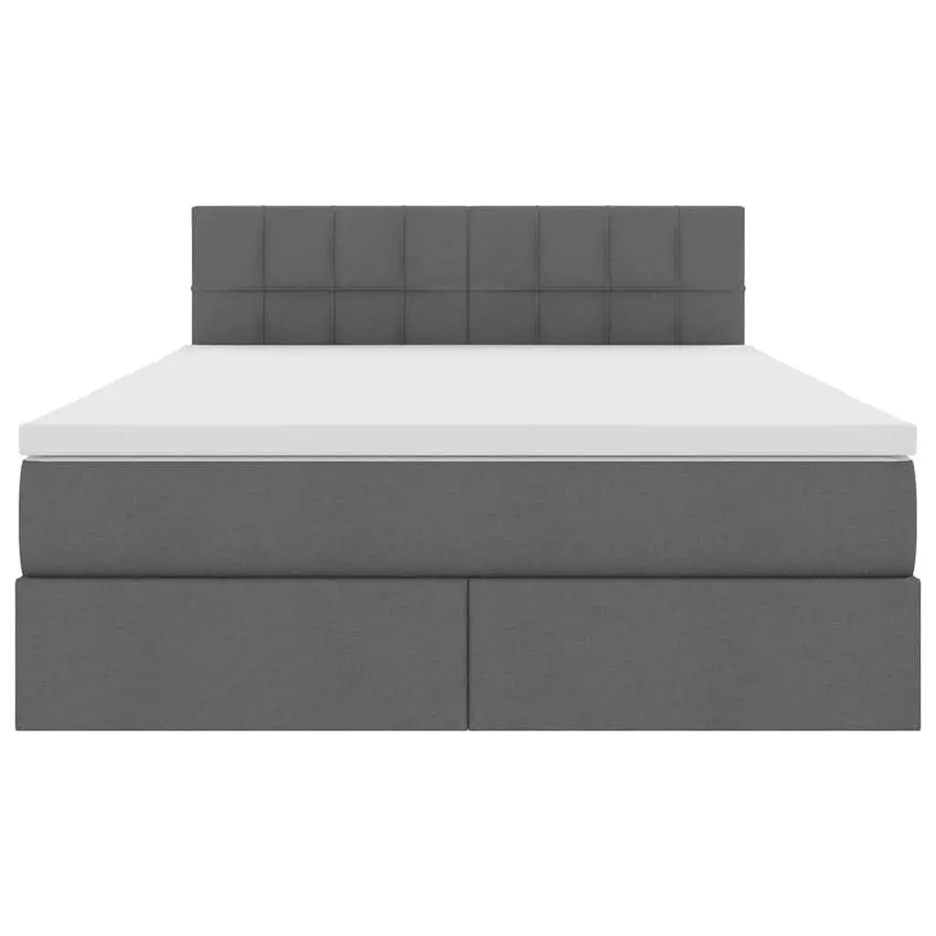 Storage Bed Dark Grey Upholstered Frame with Mattress 152 x 203 cm and LED Lighting