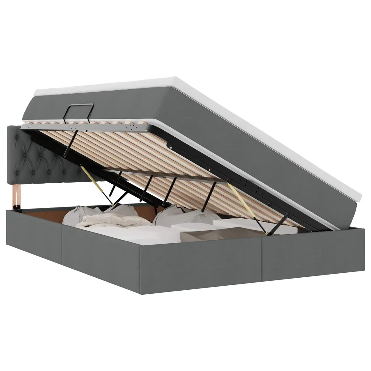 LED Storage Bed with Mattress Dark Grey 152 x 203 cm
