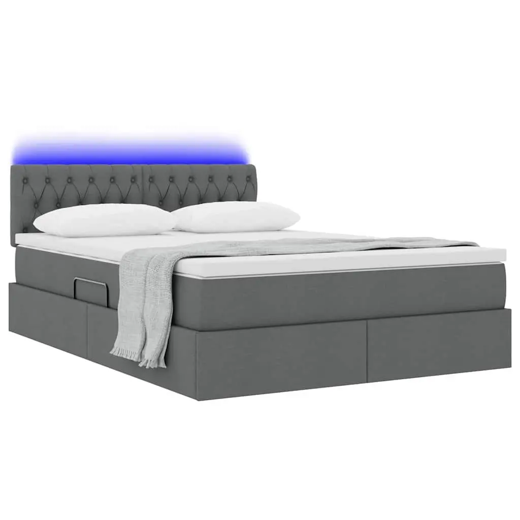 LED Storage Bed with Mattress Dark Grey 152 x 203 cm