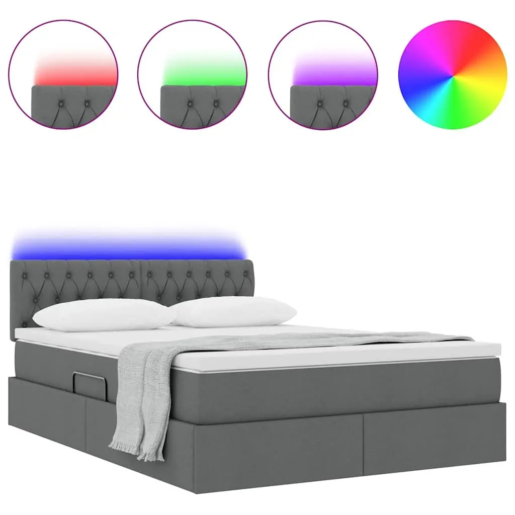 LED Storage Bed with Mattress Dark Grey 152 x 203 cm