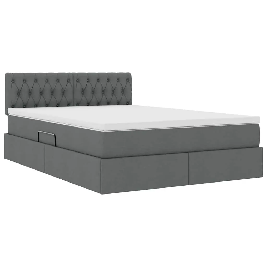 LED Storage Bed with Mattress Dark Grey 152 x 203 cm