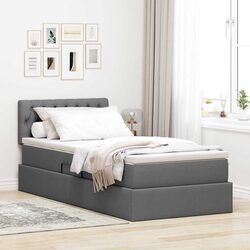 LED Storage Bed with Mattress Dark Grey 107x203cm Gas Lift Upholstered Frame