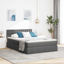Dark Grey LED Storage Bed with Mattress 152x203cm