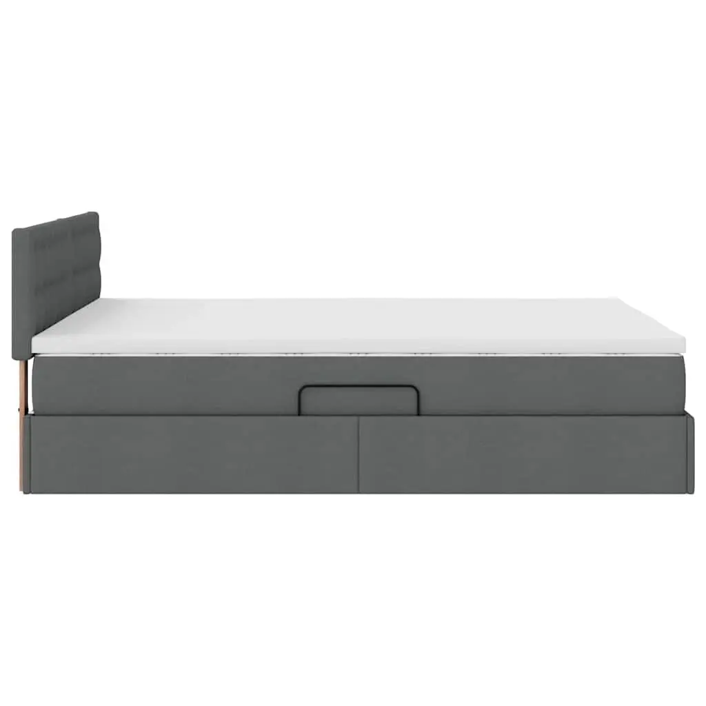 Upholstered Storage Bed Medium Firm Mattress Dark Grey 152x203cm LED Lighting Gas Lift Frame