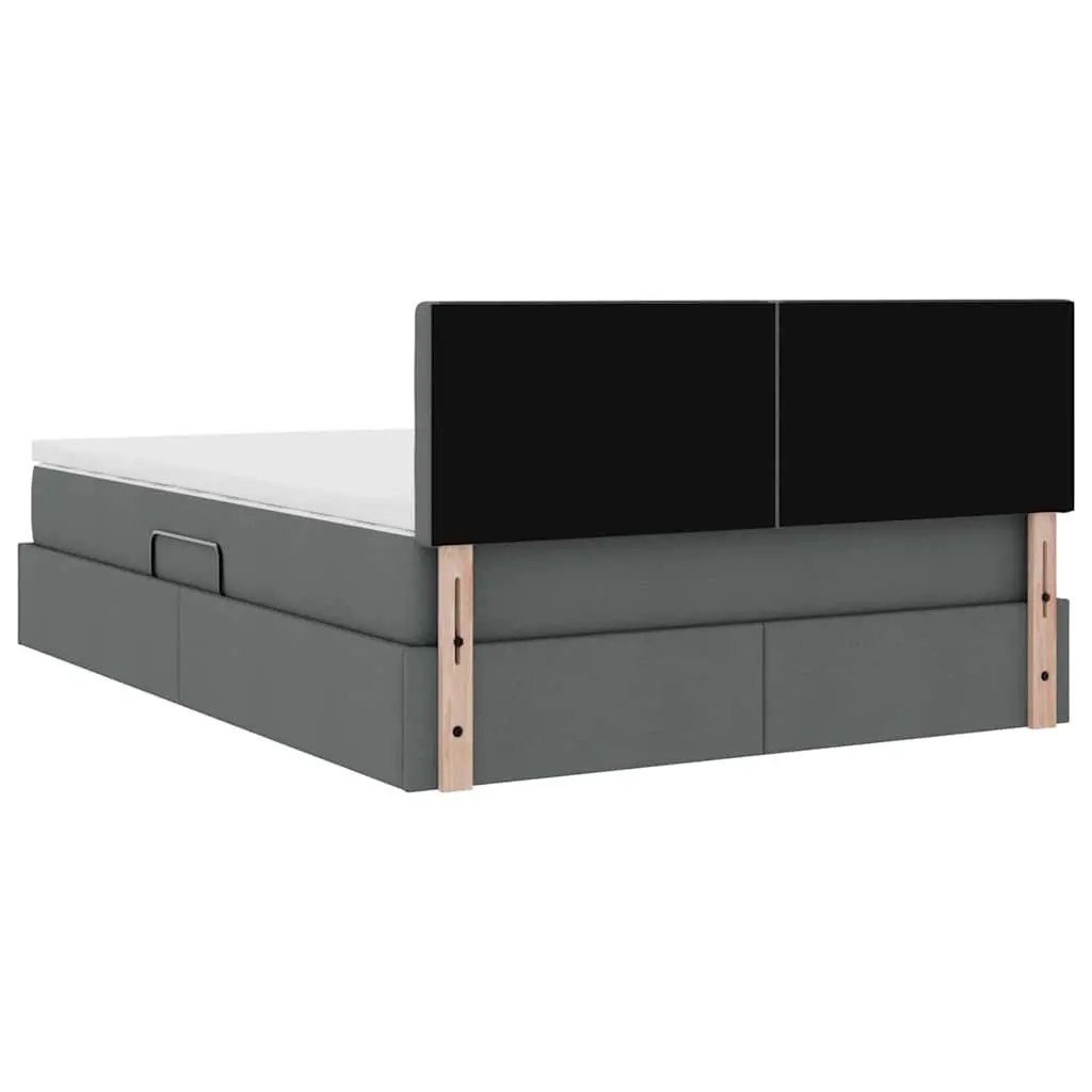 Upholstered Storage Bed Medium Firm Mattress Dark Grey 152x203cm LED Lighting Gas Lift Frame