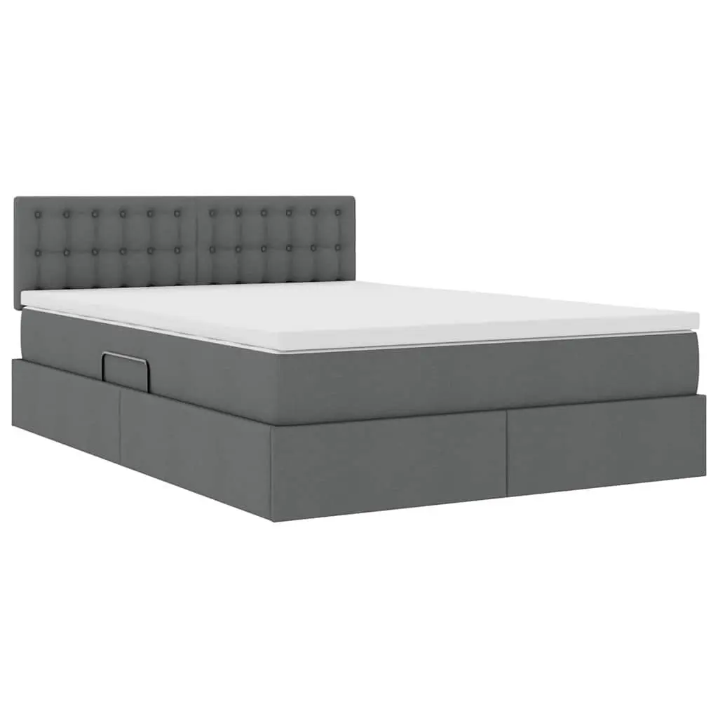 Upholstered Storage Bed Medium Firm Mattress Dark Grey 152x203cm LED Lighting Gas Lift Frame