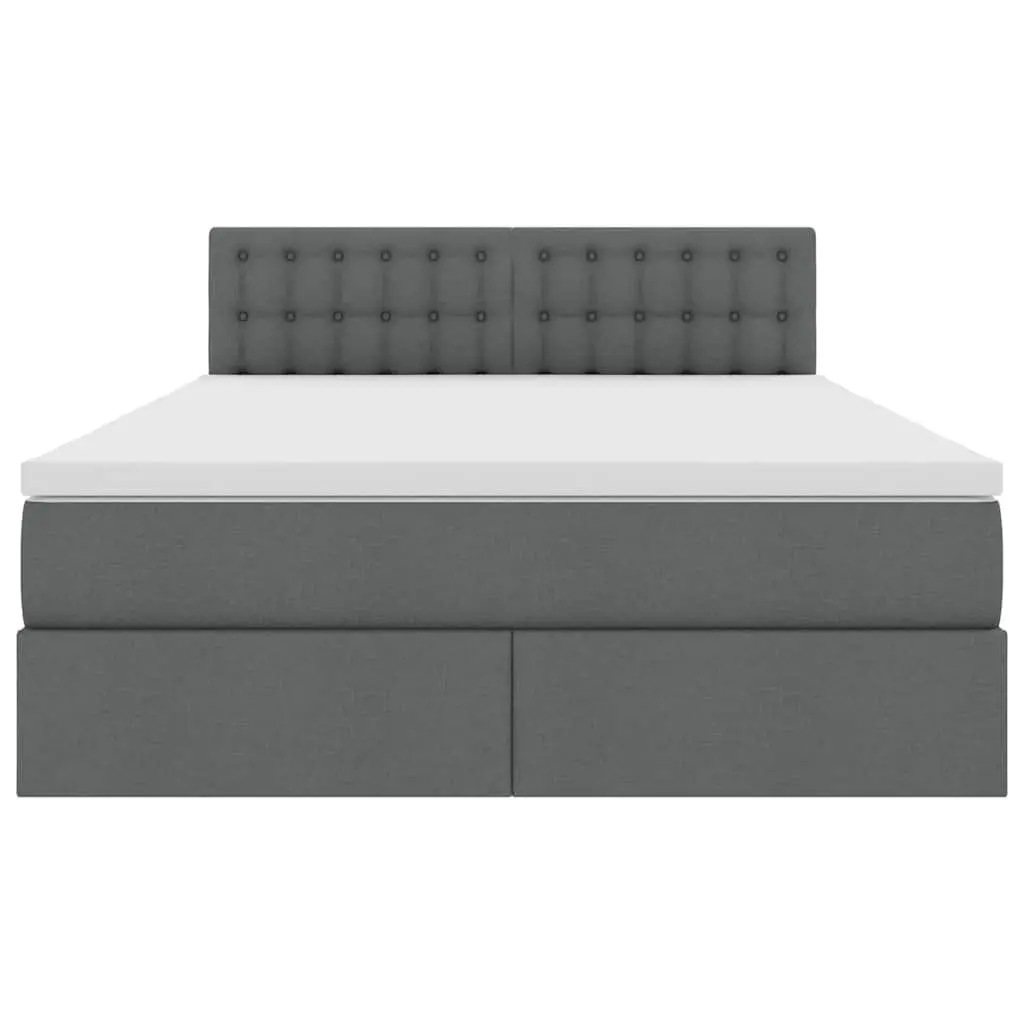 Upholstered Storage Bed Medium Firm Mattress Dark Grey 152x203cm LED Lighting Gas Lift Frame