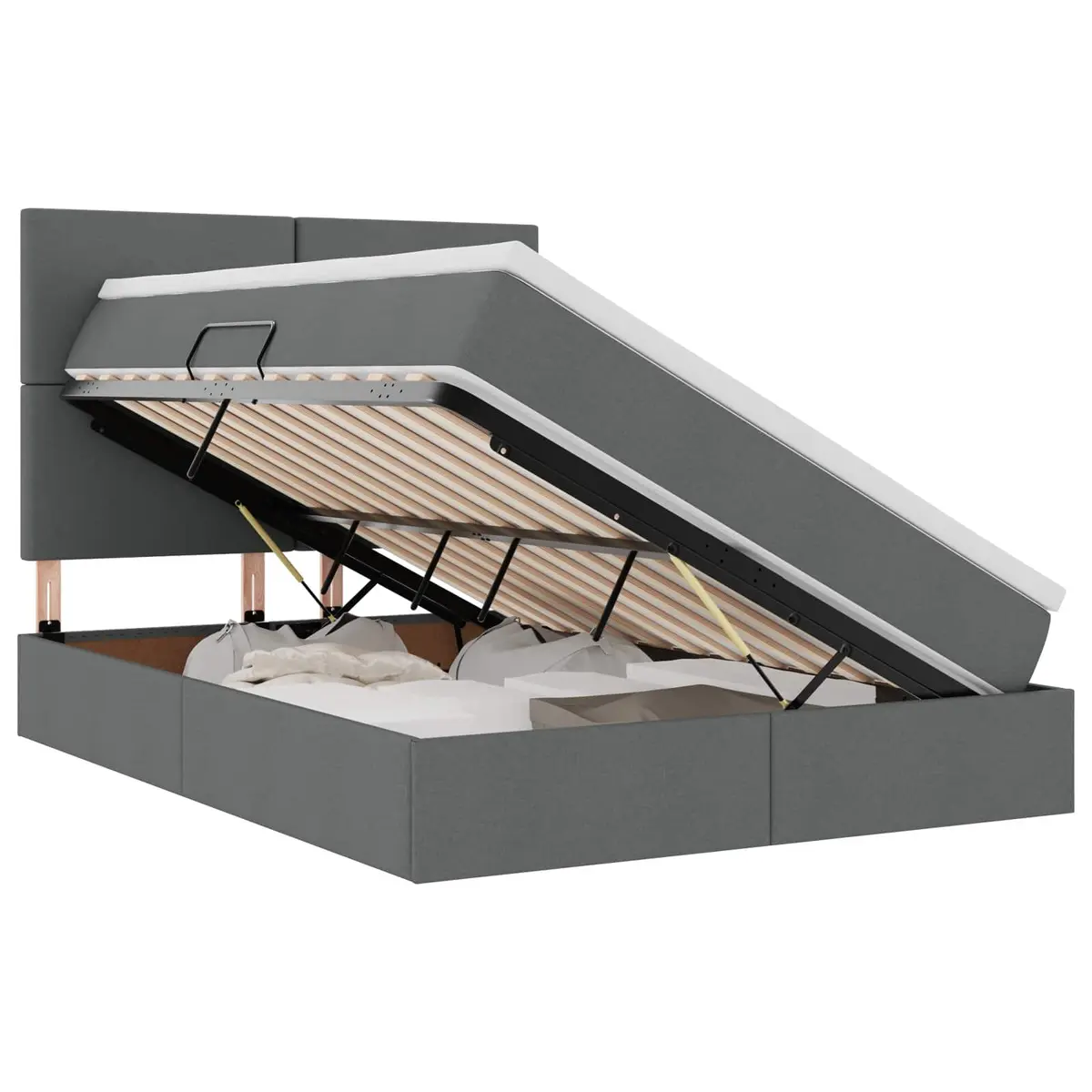 Storage Bed Hydraulic Lift Grey 153 x 203 cm Metal Frame