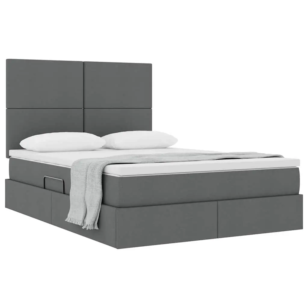 Storage Bed Hydraulic Lift Grey 153 x 203 cm Metal Frame