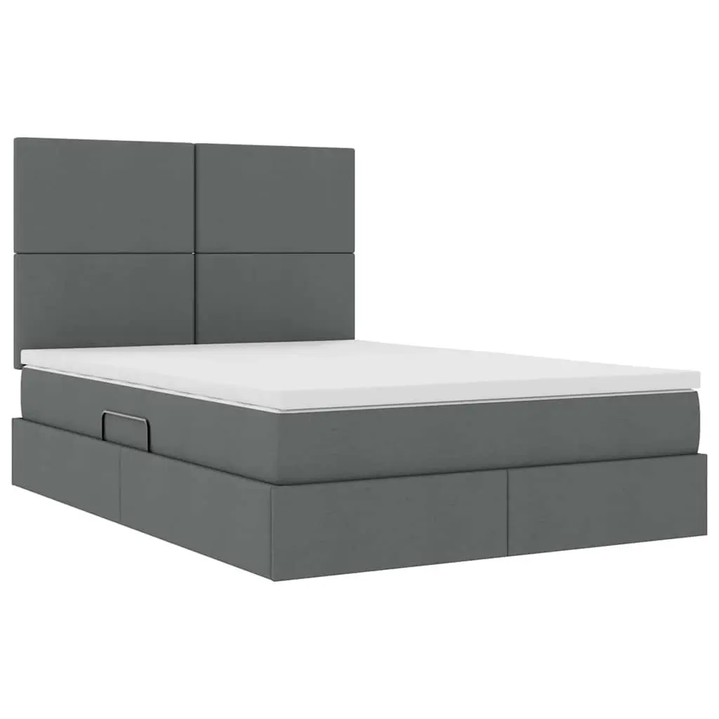 Storage Bed Hydraulic Lift Grey 153 x 203 cm Metal Frame