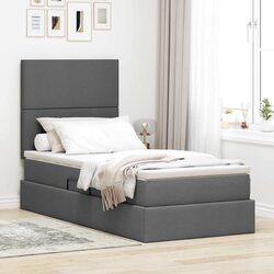 Storage Bed with Headboard Hydraulic Lift Grey Fabric 107 x 203 cm Bedroom