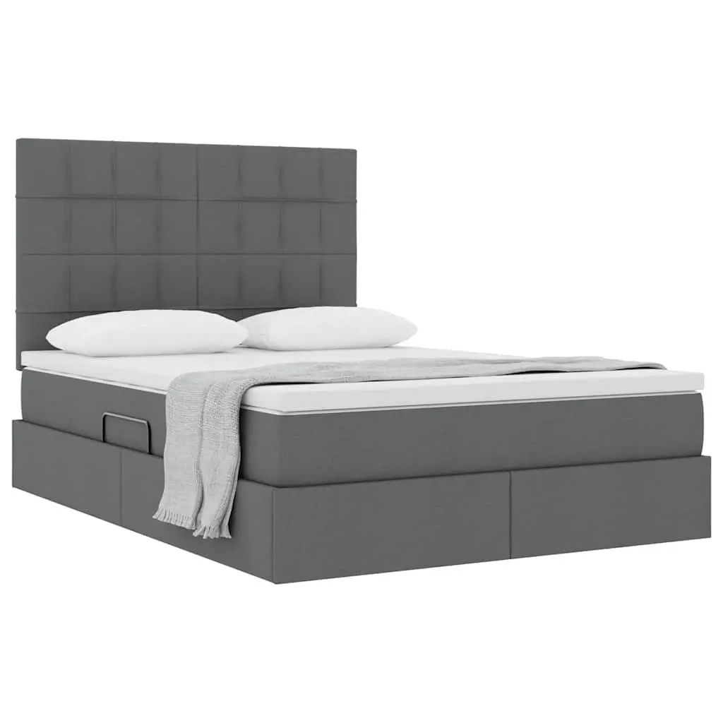Storage Bed Grey 153 x 203 cm Hydraulic Lift Polyester Fabric Headboard Black Metal Frame