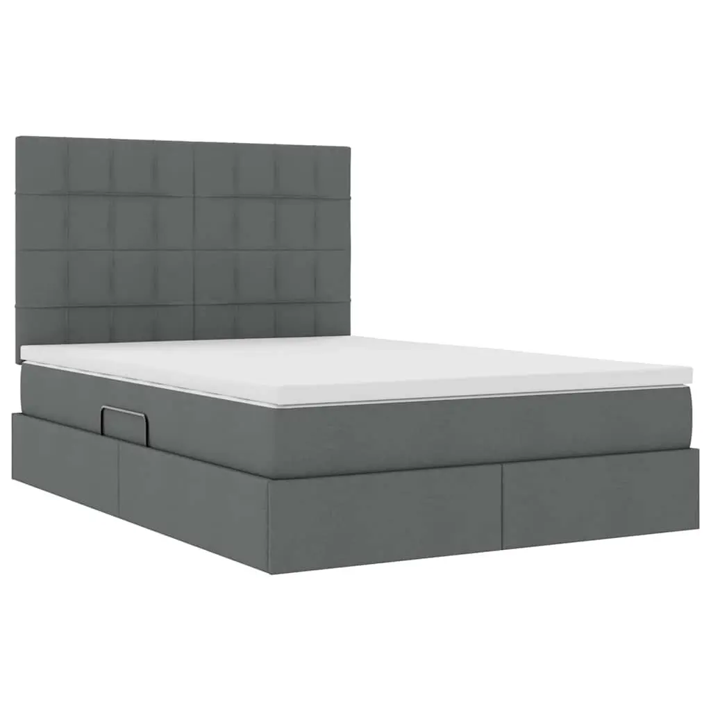 Storage Bed Grey 153 x 203 cm Hydraulic Lift Polyester Fabric Headboard Black Metal Frame