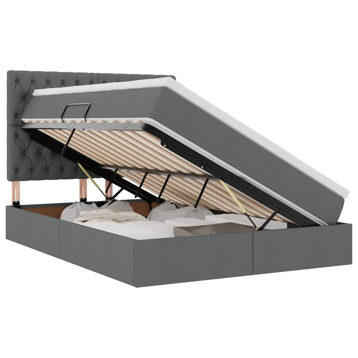 Grey Storage Bed with Headboard 153x203cm Metal Frame Hydraulic Lift Under Bed Compartment
