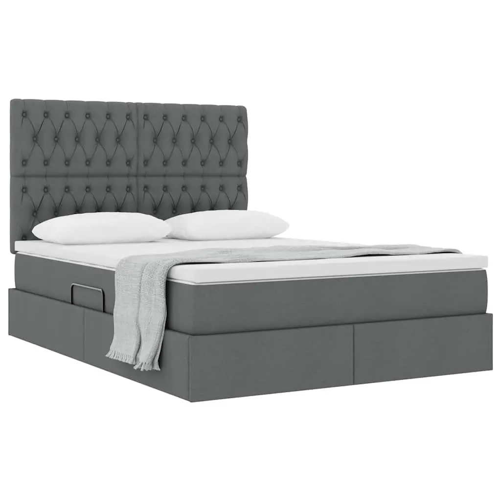 Grey Storage Bed with Headboard 153x203cm Metal Frame Hydraulic Lift Under Bed Compartment