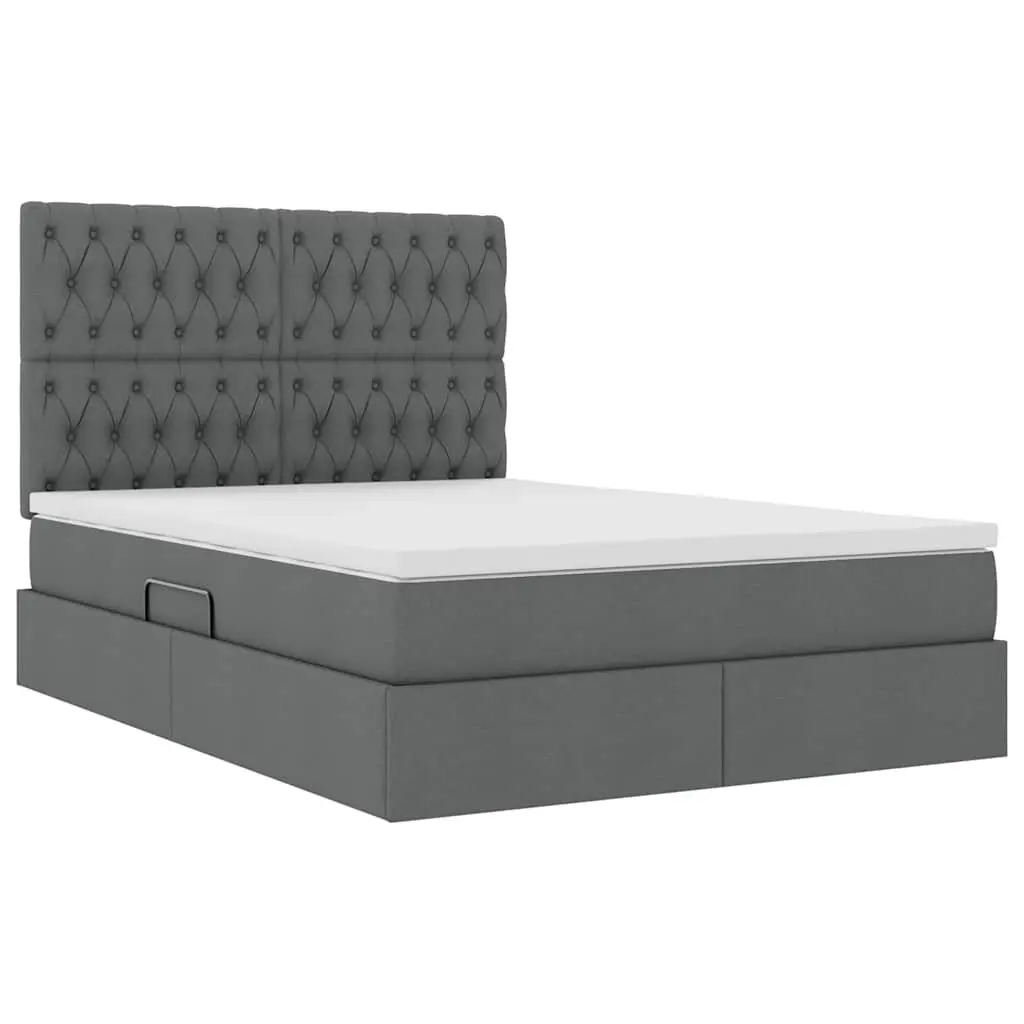Grey Storage Bed with Headboard 153x203cm Metal Frame Hydraulic Lift Under Bed Compartment
