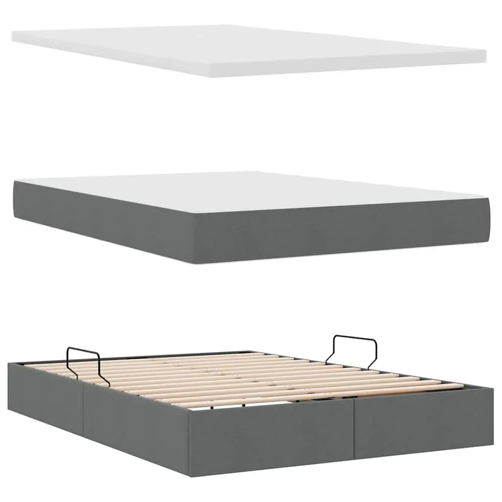 Grey Storage Bed with Headboard 153x203cm Metal Frame Hydraulic Lift Under Bed Compartment