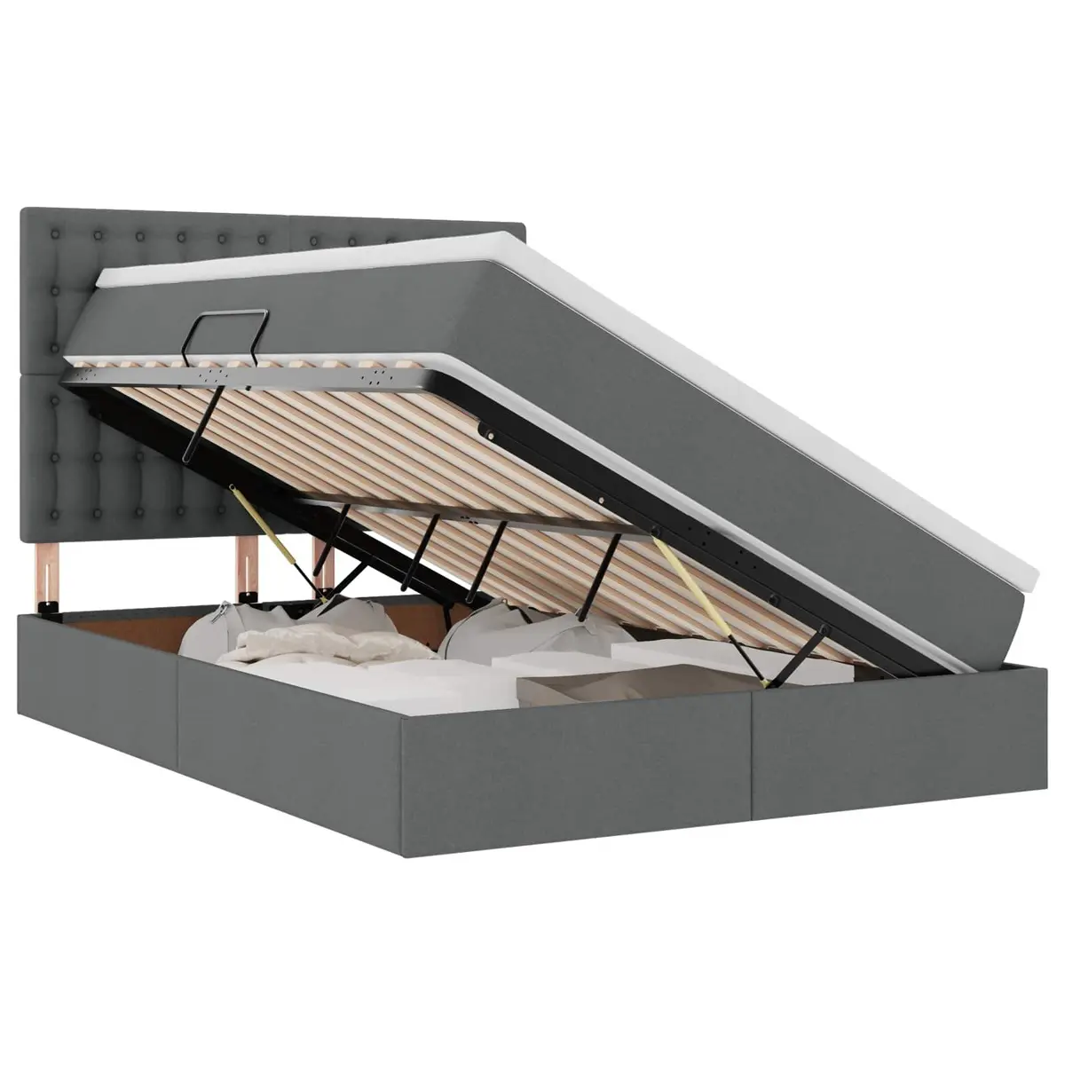 Storage Bed Hydraulic Lift Grey 153 x 203 cm Metal Frame with Headboard