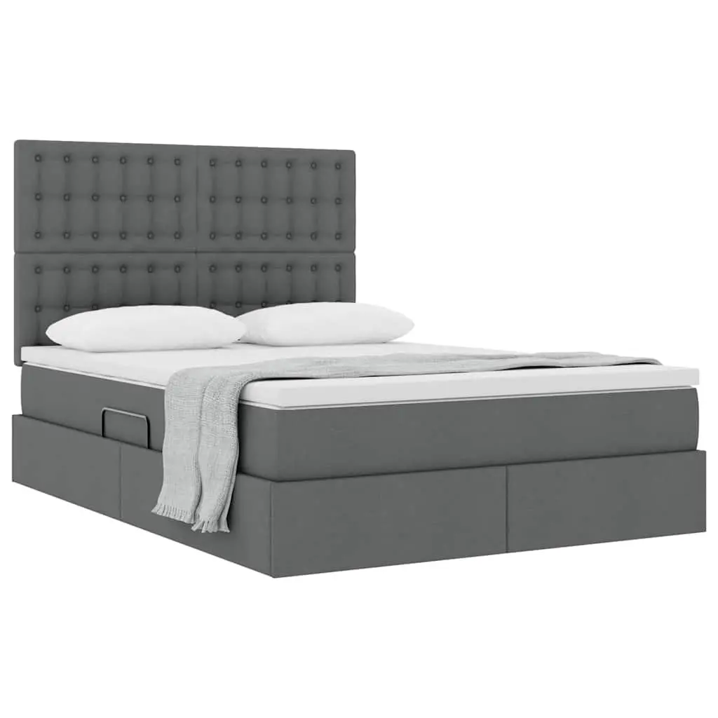 Storage Bed Hydraulic Lift Grey 153 x 203 cm Metal Frame with Headboard