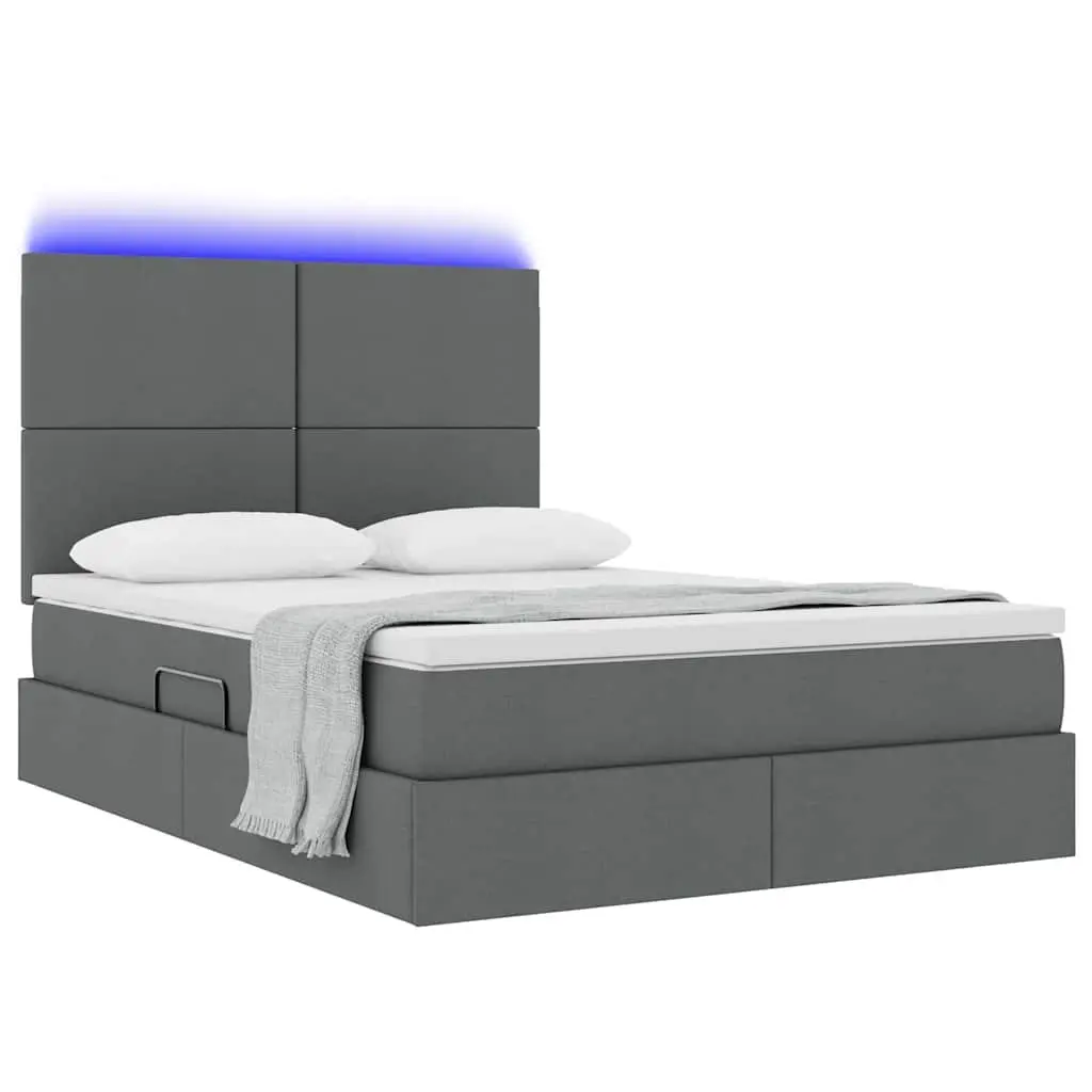 LED Storage Bed with Mattress Dark Grey 152 x 203 cm Modern Furniture