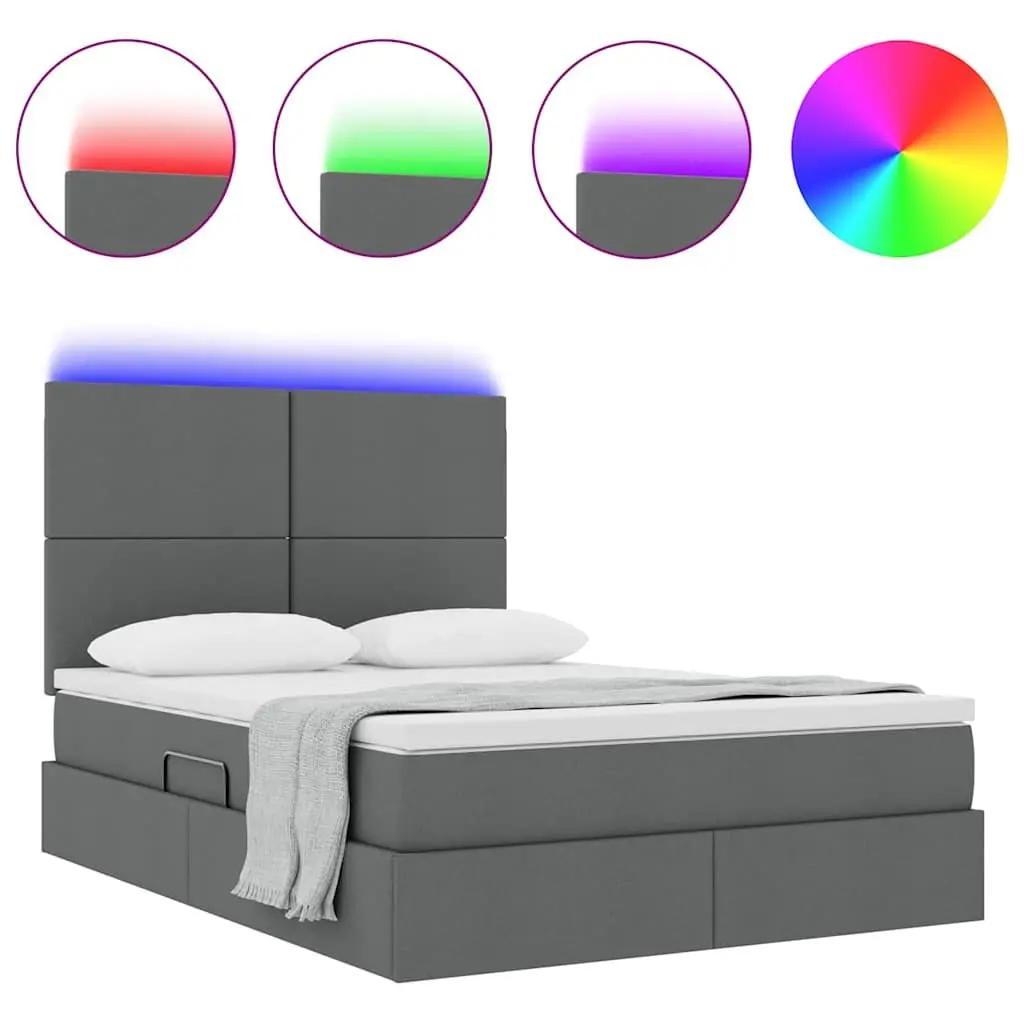 LED Storage Bed with Mattress Dark Grey 152 x 203 cm Modern Furniture