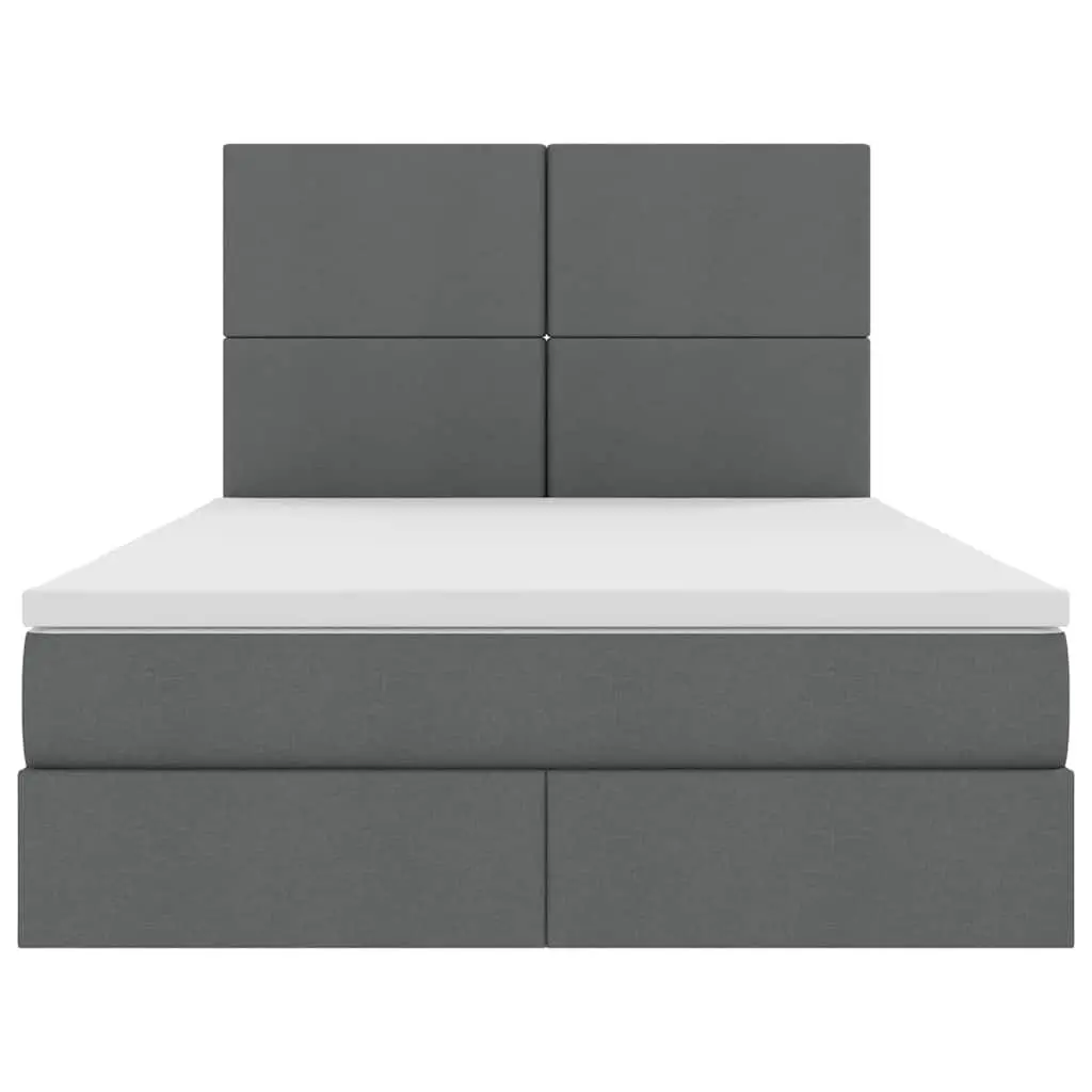 LED Storage Bed with Mattress Dark Grey 152 x 203 cm Modern Furniture