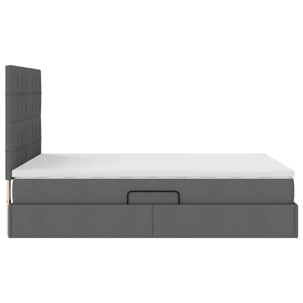 Storage Bed with LED Lighting Dark Grey 152 x 203 cm Upholstered Frame and Mattress