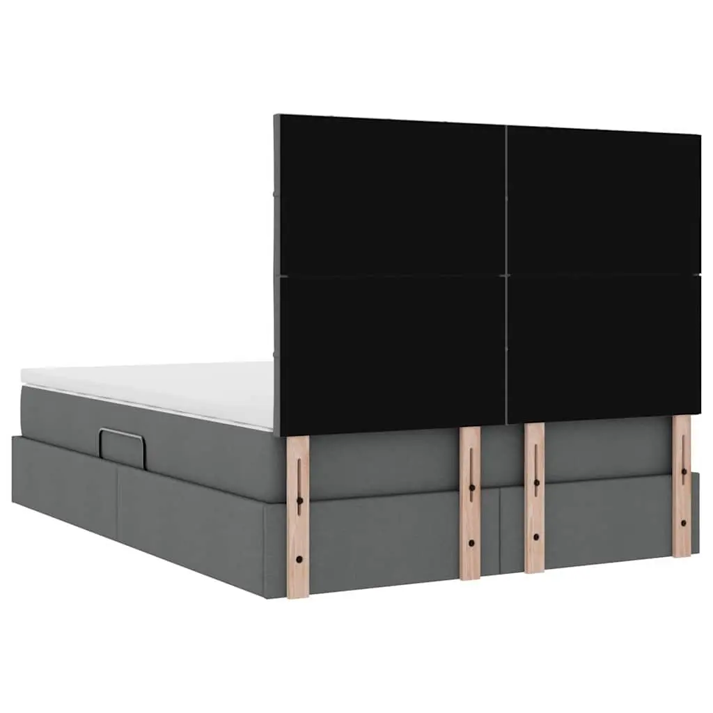 Storage Bed with LED Lighting Dark Grey 152 x 203 cm Upholstered Frame and Mattress
