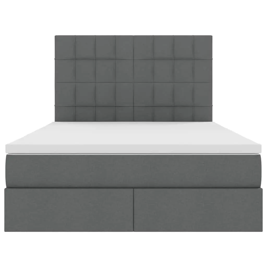 Storage Bed with LED Lighting Dark Grey 152 x 203 cm Upholstered Frame and Mattress