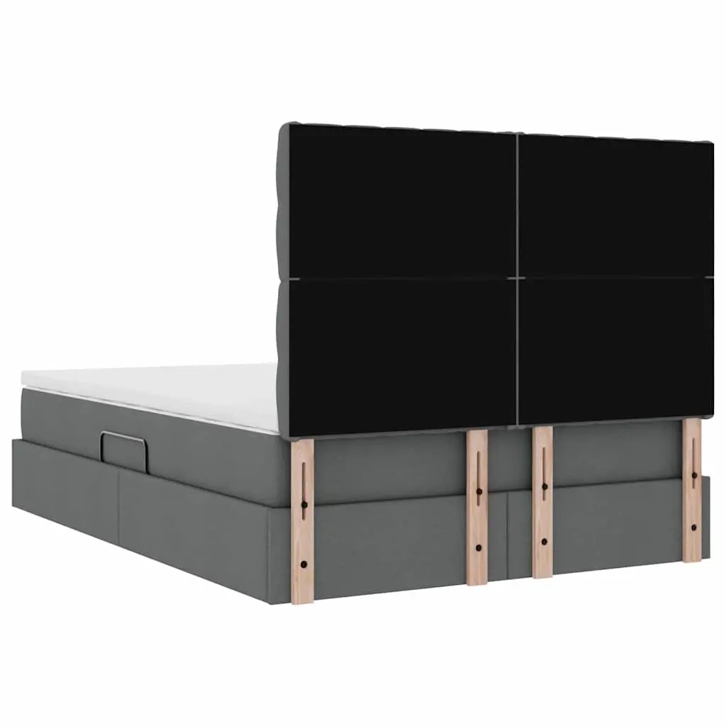 Storage Bed with Mattress Dark Grey 152x203cm Padded Headboard LED Lighting Adjustable Height