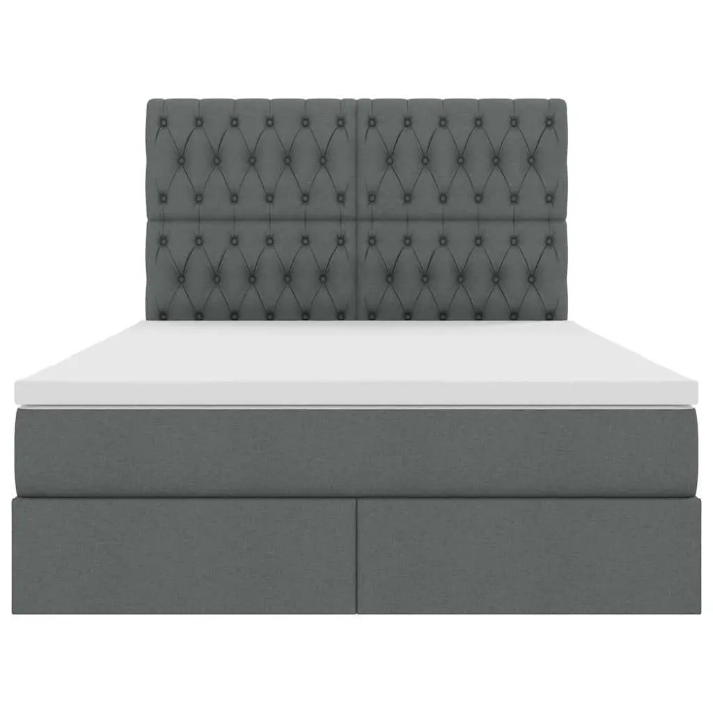 Storage Bed with Mattress Dark Grey 152x203cm Padded Headboard LED Lighting Adjustable Height