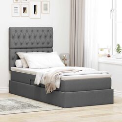 LED Storage Bed with Mattress Dark Grey 107x203cm Padded Headboard Underbed