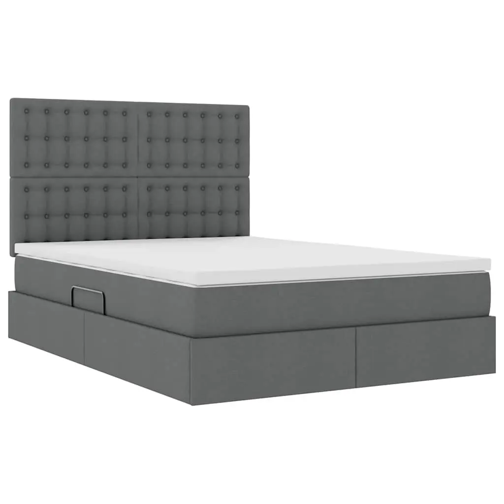 LED Storage Bed Dark Grey Queen Size Upholstered Headboard with Mattress