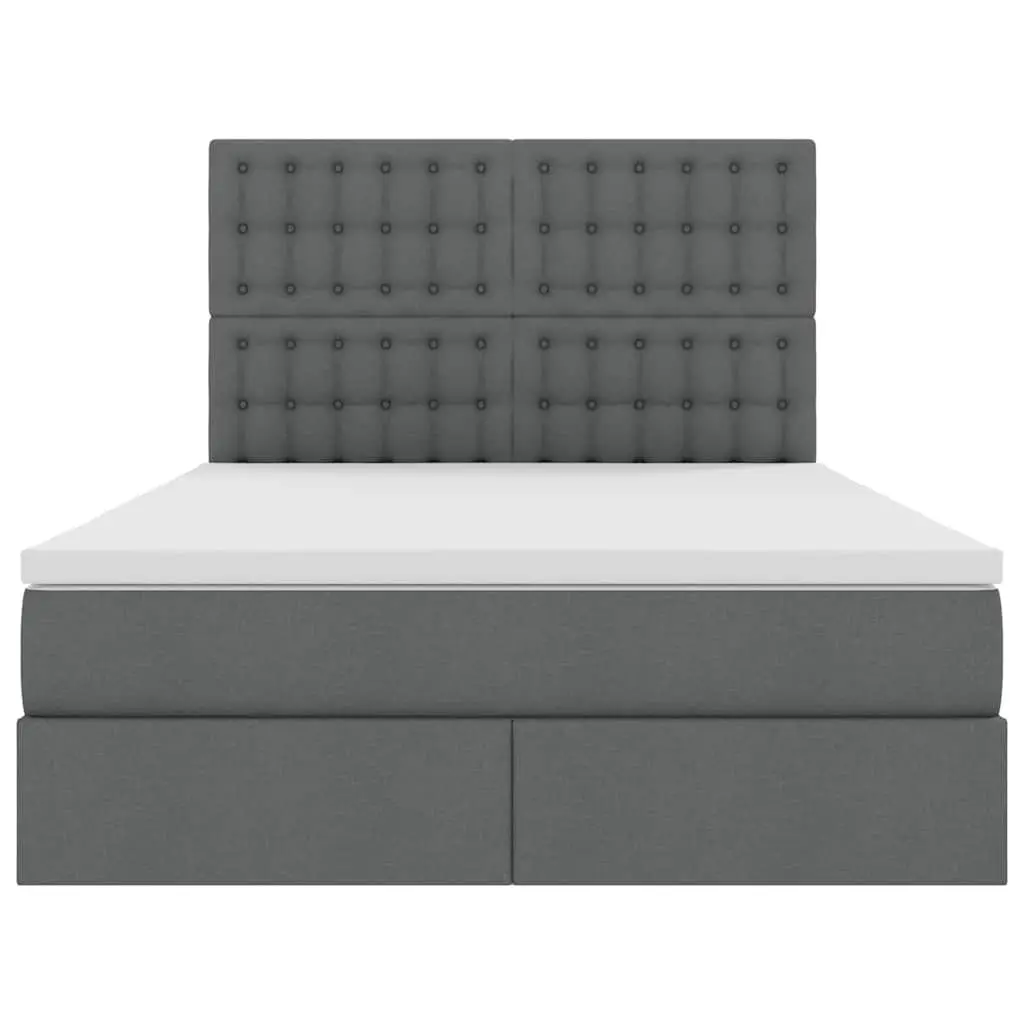 LED Storage Bed Dark Grey Queen Size Upholstered Headboard with Mattress