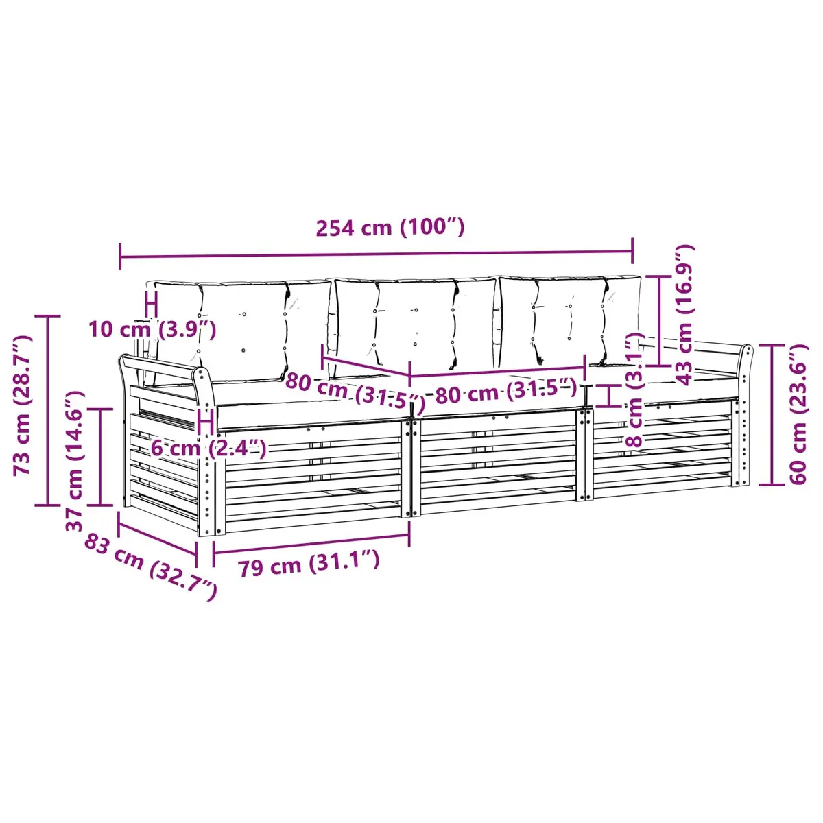 3 Piece Outdoor Sofa Set Acacia Wood Natural and Anthracite Finish Garden Furniture
